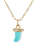 14K Turquoise Horn Pendant Necklace with Diamonds