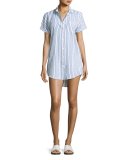 Jesse Seersucker Button-Front Coverup, White Pattern