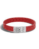 Classic Chain Men's Leather Bracelet, Silver/Red