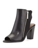 Kaden Leather Open-Toe Bootie, Black
