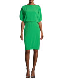 Blouson-Top Open-Back Cocktail Dress, Green