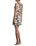 Sleeveless V-Neck Gardenia-Print Mini Dress, Multi