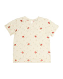 Short-Sleeve Rosebud & Polka-Dot Cashmere Sweater, Cream, Size 4-8