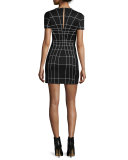 Short-Sleeve Sculpted Mini Dress, Black/Off White