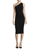 One-Shoulder Knit Midi Dress, Black