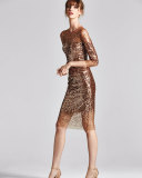 Sequined Ombre Illusion 3/4-Sleeve Dress, Bronze