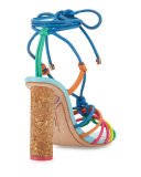 Copacabana Strappy Cork-Heel Sandal, Blue/Multi