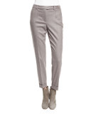 Jari Mid-Rise Ankle Pants, Gray/Brown Melange