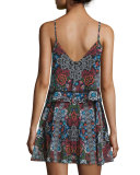 Sleeveless Popover Mini Dress, Border Floral