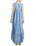 Sleeveless Tiered High-Low Dress, Light Blue