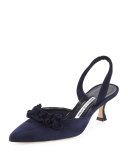 Carolyne Ruffled Low-Heel Halter Pump, Navy