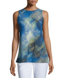 Tyson Sleeveless Printed Blouse, Ink/Multi