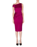 Asymmetric One-Shoulder Peplum Dress, Orchid Pin
