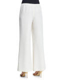Silk Wide-Leg Pants, White