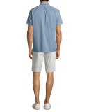 Micro-Check Print Short-Sleeve Shirt, Lucent Blue/Night Shadow