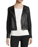 Perforated Leather Moto Jacket, Black