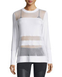 Plank Mesh-Panel Long-Sleeve Top, White