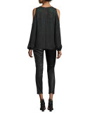 Trista Slim-Leg Leather Pants w/ Zip Cuffs, Black
