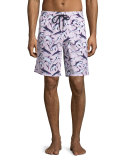 Okoa Shark-Print Swim Trunks, Pink