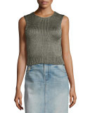 Cropped Silk Shell Tank, Thyme