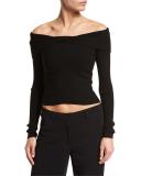 Rayne Cropped Overlap Ribbed Sweater, Black