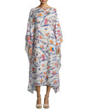 Ranuncoli Cotton Voile Caftan Coverup, White/Pink