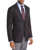 Boucle Plaid Sport Coat, Black/Burgundy