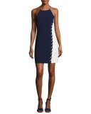 Florence Sleeveless Lace-Up Colorblock Fitted Dress, Aquarius