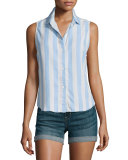 Mila Sleeveless Button-Front Shirt, Block Stripe