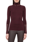 Long-Sleeve Cashmere/Silk Mock-Neck Pullover, Mangosteen/Aubergine