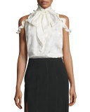 Drayton Cold-Shoulder Tie-Neck Top, Off White