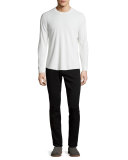 Long-Sleeve Waffle-Knit Sweater, Pearl