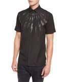 Tonal Thunderbolt Short-Sleeve Shirt, Black