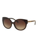 Round Cat-Eye Sunglasses, Brown