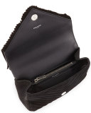 Monogram Fringe College Suede Shoulder Bag, Black