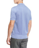 Textured Johnny Collar Short Sleeve Shirt, Light Blue