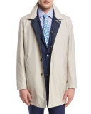 Reversible Single-Breasted Raincoat, Navy/Beige