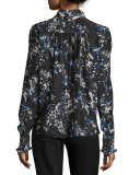Annie Floral-Print Silk Blouse, Myrtle