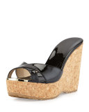 Perfume Patent Leather Crisscross Wedge, Black