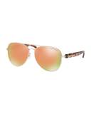 Mirrored Iridescent Chain-Link Aviator Sunglasses, Rose Gold