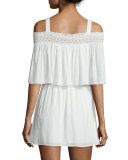 Sadie Cold-Shoulder Popover Mini Dress, Soft White