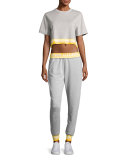 Heathered Jersey Elastic-Logo Sweatpants, Gray