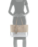 Perry Colorblock Leather Tote Bag, French Gray/Silver