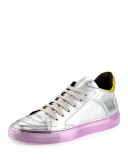 Mid-Top Lace-Up Sneaker with Colored Sole, Silver/Multi