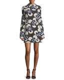Floral Mock-Neck Mini Dress, Brown