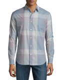 Large Plaid Long-Sleeve Sport Shirt, White
