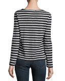 Pintuck Long-Sleeve Linen Tee, Blanc & Noir
