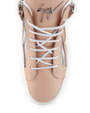 Leather High-Top Side-Zip Sneaker, Flesh