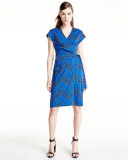 Sascha Dot-Print Wrap Dress, Chevron Dots Blue