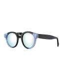 Leonard Mirrored Round Two-Tone Sunglasses, Blue/Silver